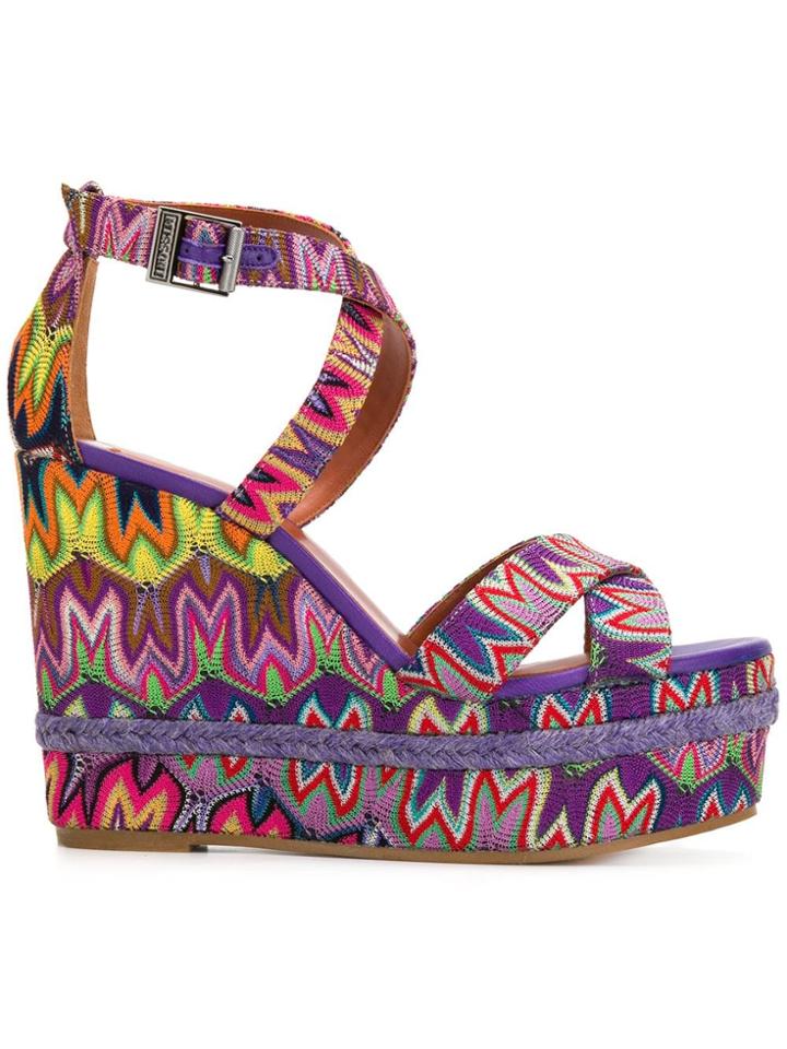 Missoni Embroidered Wedged Sandals - Pink
