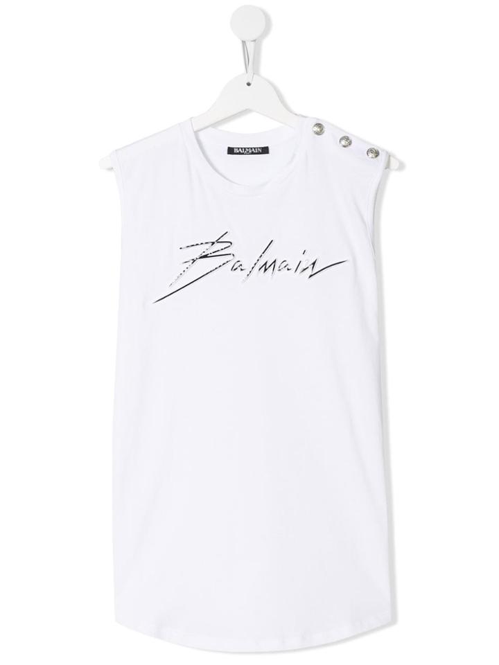 Balmain Kids Teen Logo Sleeveless T-shirt - White