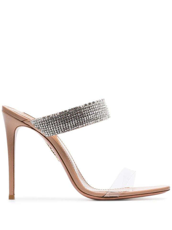 Aquazzura Powder Pink Spritz 105 Crystal Embellished Leather Mules