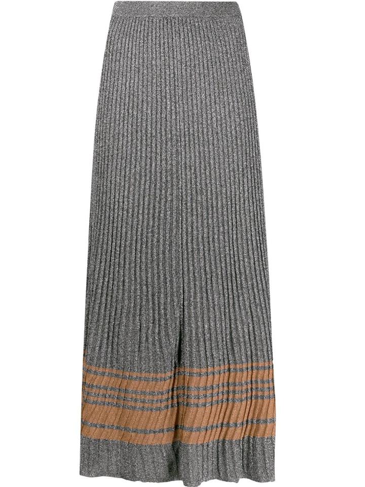 Sandro Paris Shimmer Pleated Midi Skirt - Silver
