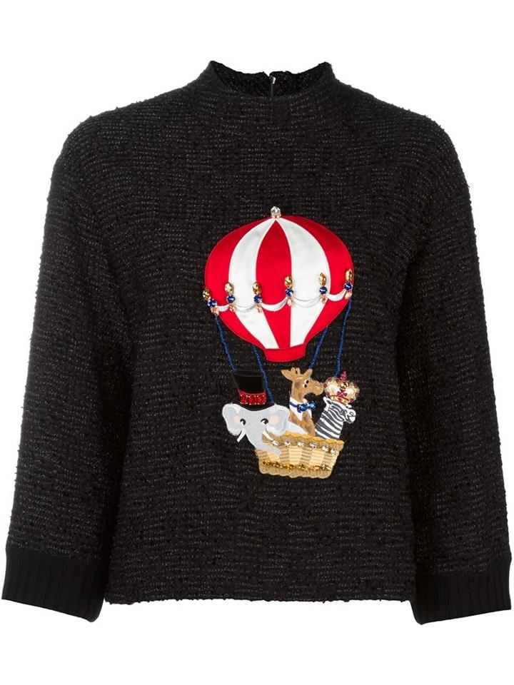 Dolce & Gabbana Air Balloon Patch Jumper, Women's, Size: 38, Black, Cotton/polyamide/polyester/wool