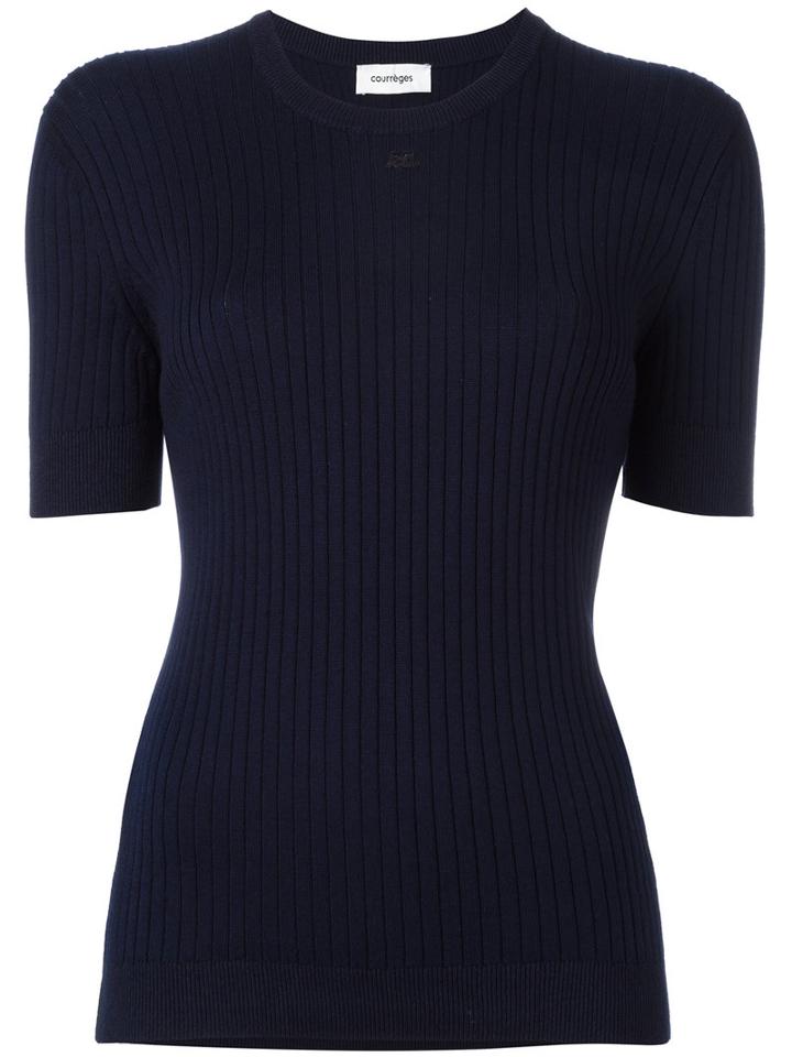 Courrèges Ribbed Knit T-shirt, Women's, Size: 2, Blue, Cotton/cashmere