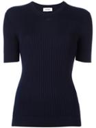 Courrèges Ribbed Knit T-shirt, Women's, Size: 2, Blue, Cotton/cashmere