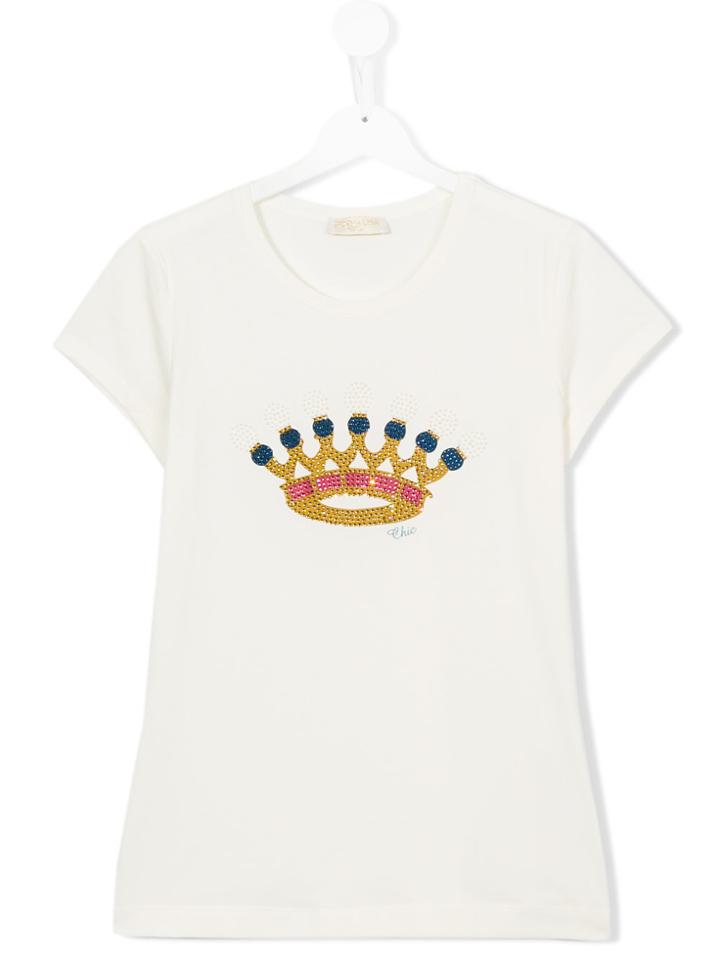 Monnalisa Crown Detail T-shirt - Nude & Neutrals