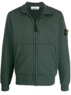 Stone Island Logo Patch Zipped-up Sweatshirt - Green