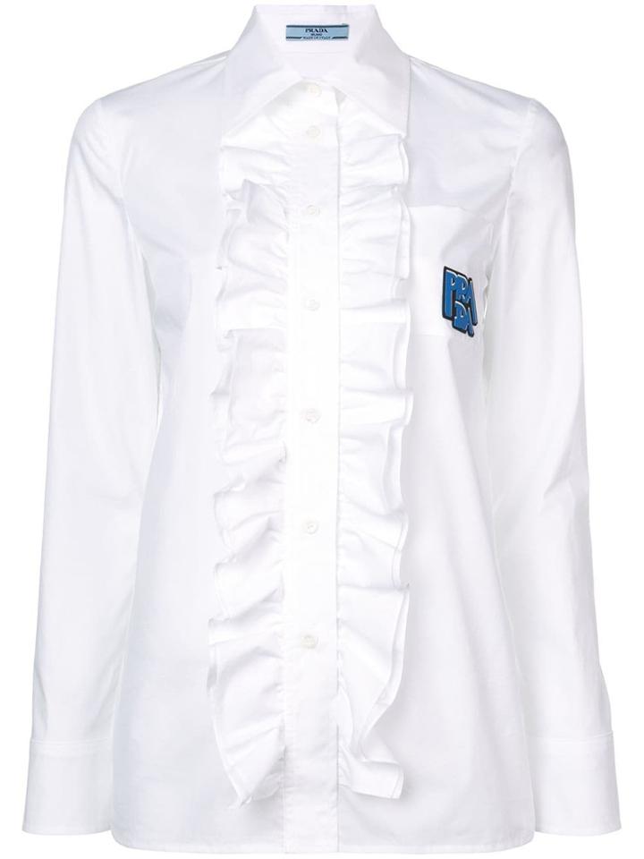Prada Logo Patch Ruffled Shirt - White