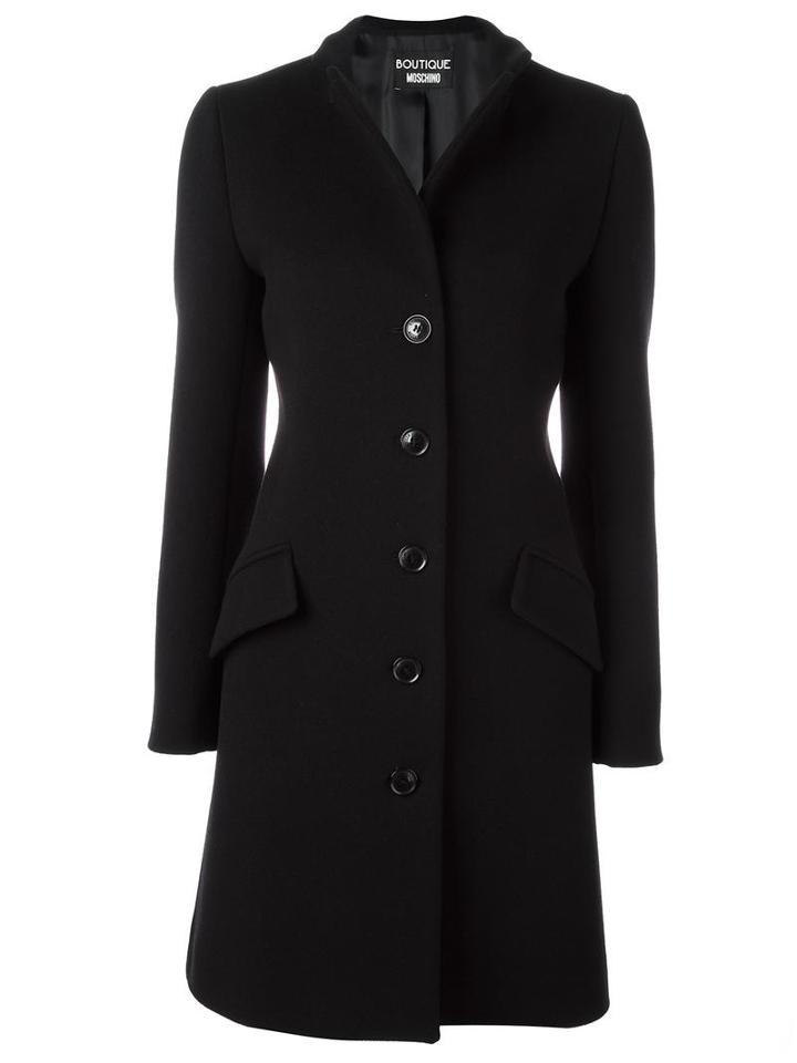 Boutique Moschino Flap Pockets Mid Coat, Women's, Size: 42, Black, Virgin Wool/cashmere/rayon/acetate