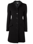 Boutique Moschino Flap Pockets Mid Coat, Women's, Size: 42, Black, Virgin Wool/cashmere/rayon/acetate