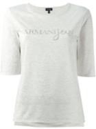 Armani Jeans Strass Embellished Logo T-shirt, Women's, Size: 50, Nude/neutrals, Polyester/viscose/metallic Fibre