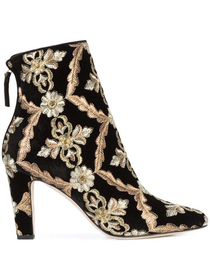 Manolo Blahnik Isola Embroidered Boots - Black