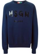 Msgm Logo Print Jumper, Men's, Size: Large, Blue, Cotton