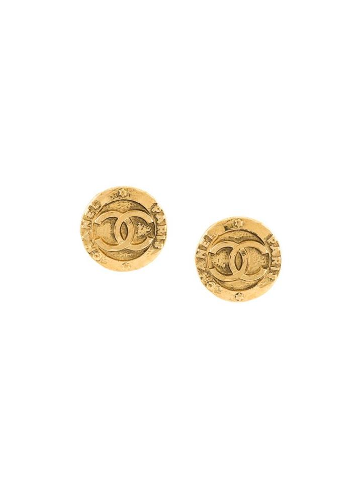 Chanel Vintage Cc Paris Logo Clip-on Earrings