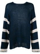 Yohji Yamamoto Striped Sleeves Jumper, Men's, Size: 3, Blue, Cotton/linen/flax/rayon
