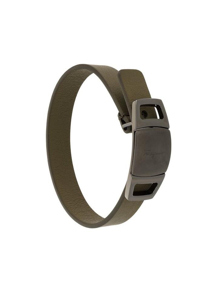 Salvatore Ferragamo Branded Buckle Bracelet, Men's, Green
