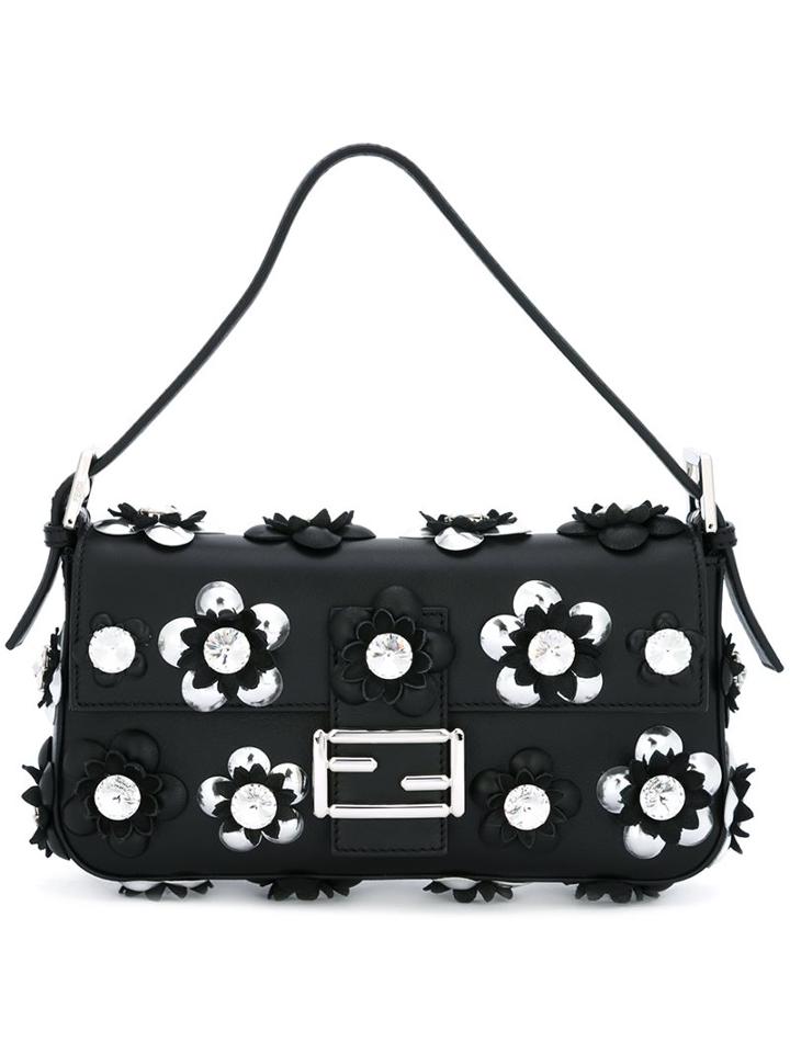 Fendi 'baguette' Shoulder Bag, Women's, Black, Calf Leather/crystal