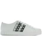 Miu Miu Glittery Stripes Lace-up Sneakers - White