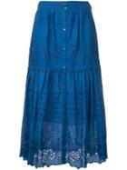 Sea - Embroidered Pleated Skirt - Women - Cotton - 8, Blue, Cotton