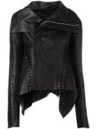 Rick Owens Woven Panel High Low Jacket, Women's, Size: 42, Black, Calf Leather/cupro/viscose/virgin Wool
