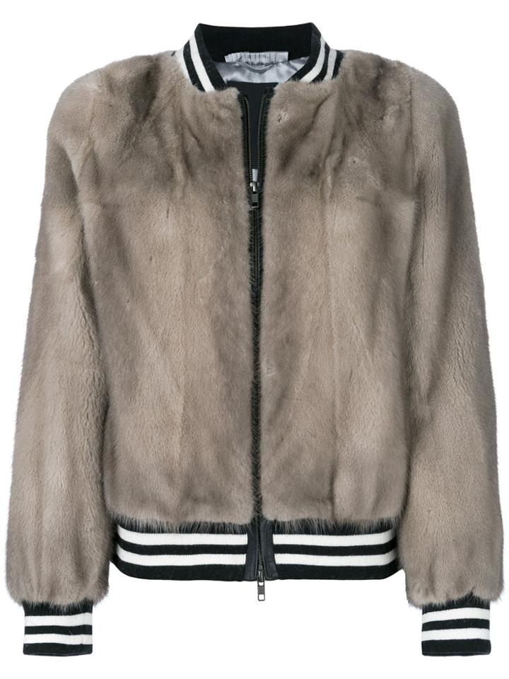 Liska Fur Bomber Jacket - Grey