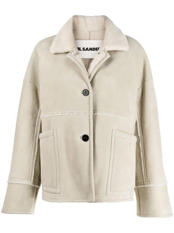 Jil Sander Floral Detail Oversized Shearling Jacket - Neutrals
