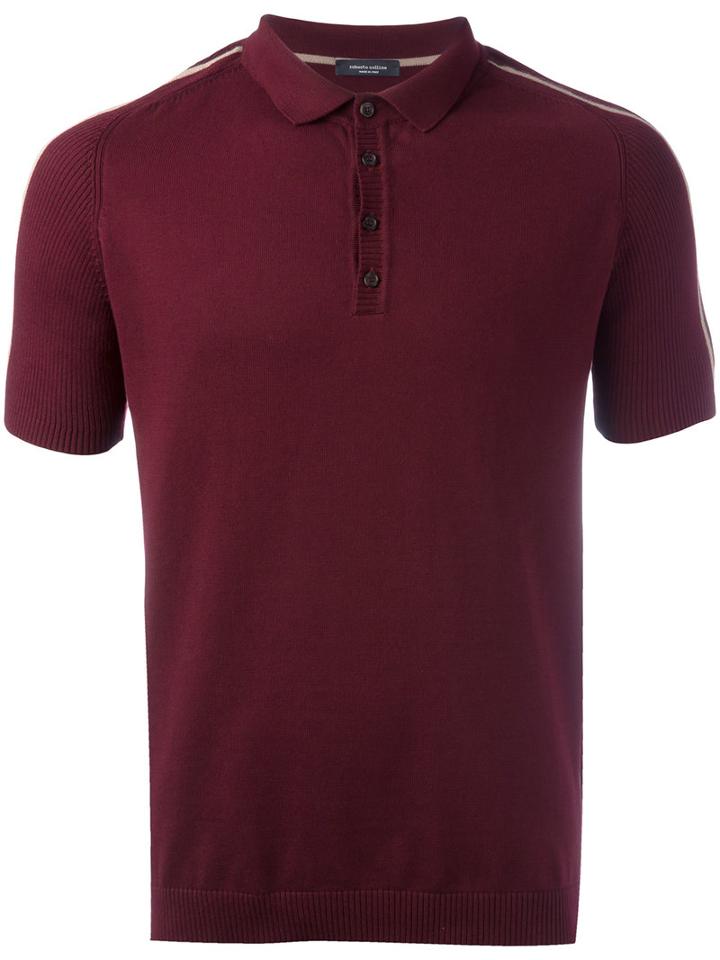 Roberto Collina Striped Sleeves Polo Shirt, Men's, Size: 50, Red, Cotton