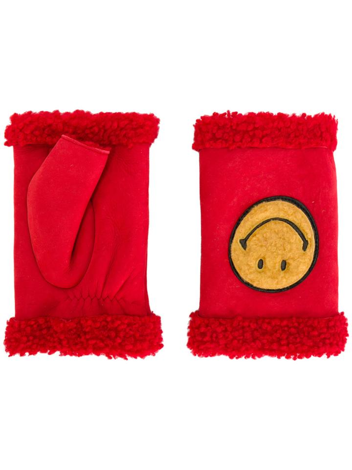 Agnelle Happy Smiley Face Fingerless Gloves - Red