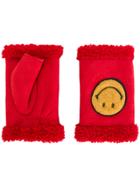 Agnelle Happy Smiley Face Fingerless Gloves - Red