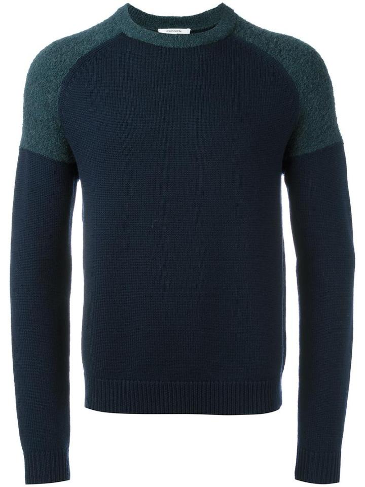 Carven Colour Block Jumper, Men's, Size: Large, Blue, Wool/alpaca/polyamide