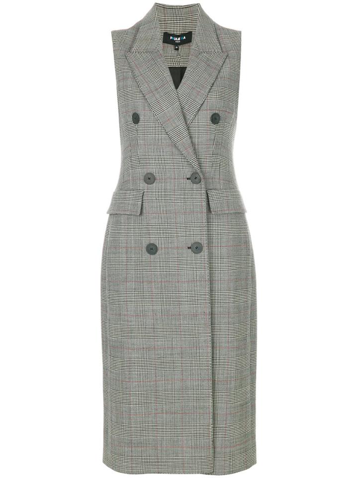 Paule Ka Double Breasted Button Front Plaid Dress - Grey