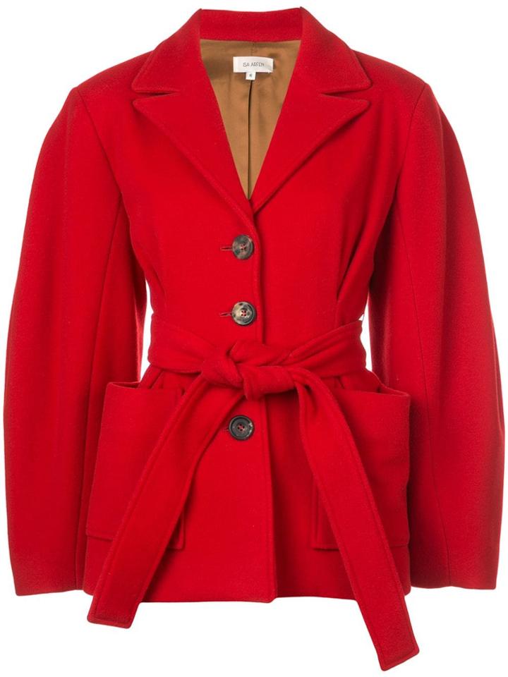 Isa Arfen Belted Fitted Coat - Red