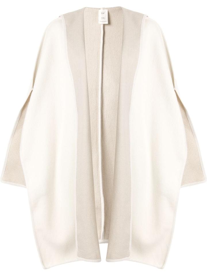Seya. Hooded Knit Cape - White