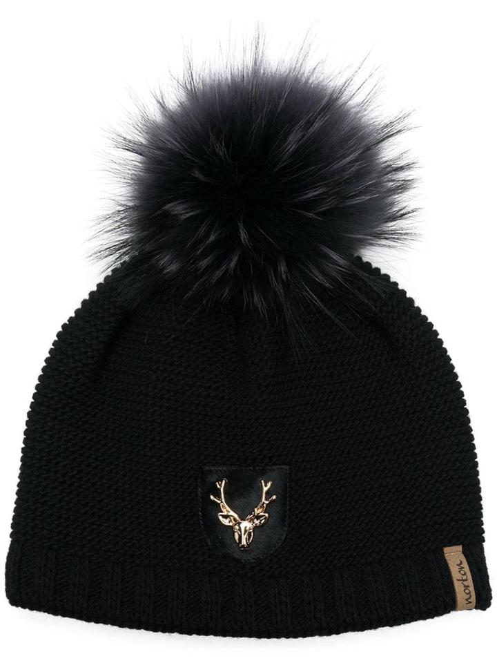 Norton Fur Pom Pom Beanie - Black