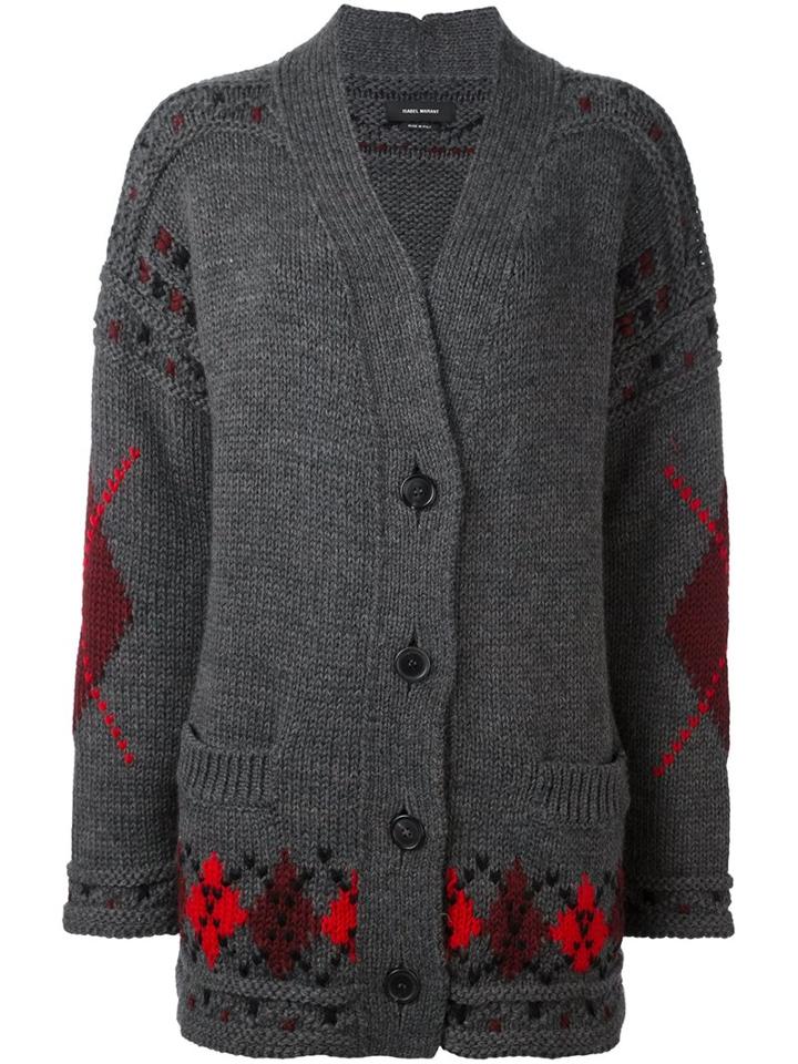 Isabel Marant 'geena' Oversized Argyle Cardigan, Women's, Size: 36, Grey, Wool/alpaca