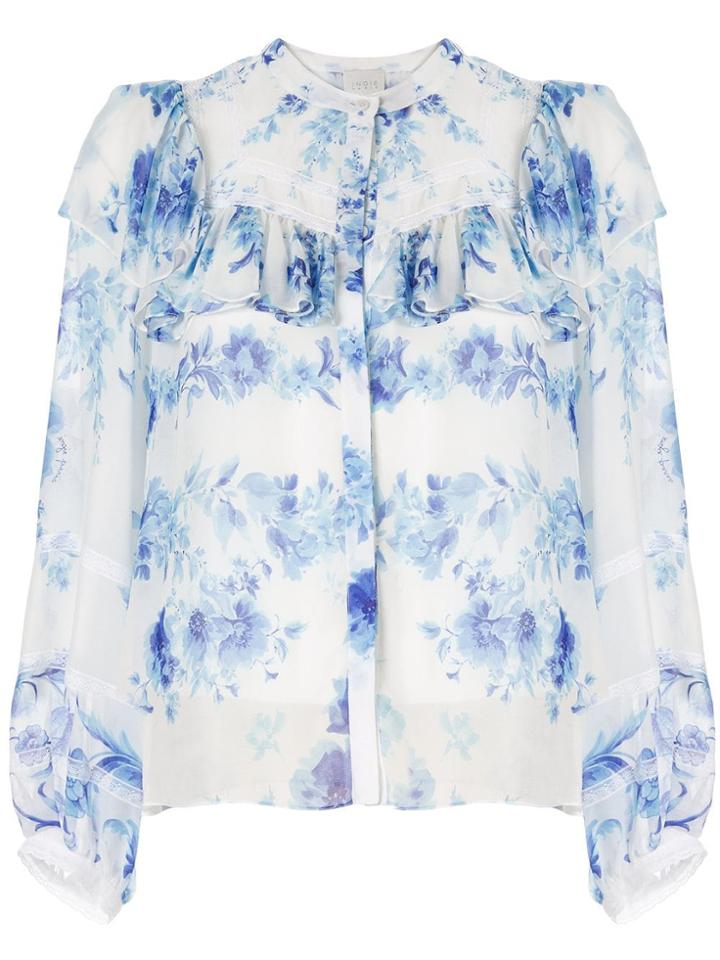 Ingie Paris Ruffled Floral Print Blouse - Blue