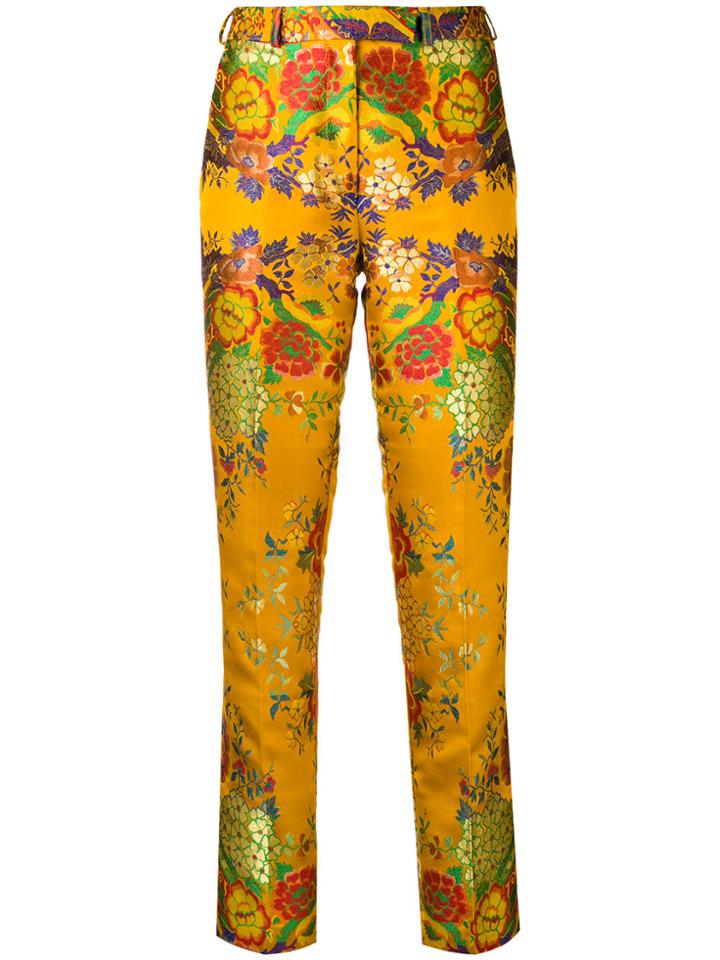Etro Embroidered Brocade Slim-fit Trousers - Yellow & Orange