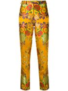 Etro Embroidered Brocade Slim-fit Trousers - Yellow & Orange