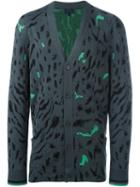 Lanvin Paneled Tiger Print Cardigan, Men's, Size: Medium, Grey, Silk/wool