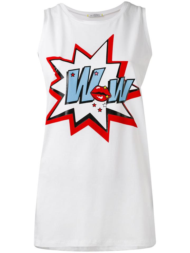 Iceberg - Wow Print Tank Top - Women - Cotton/spandex/elastane - 42, White, Cotton/spandex/elastane