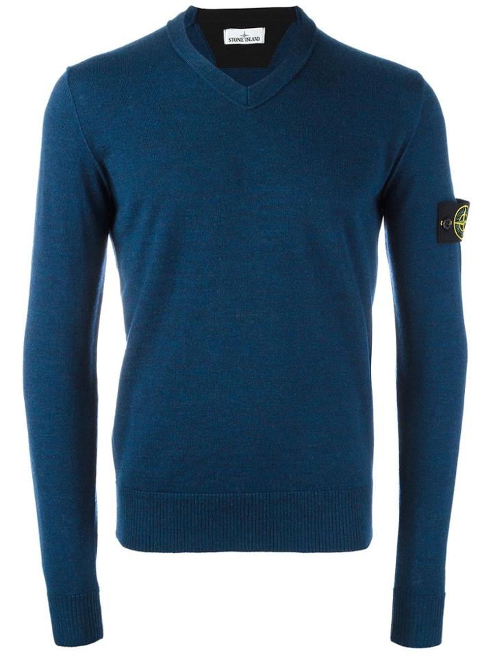 Stone Island V-neck Jumper - Blue