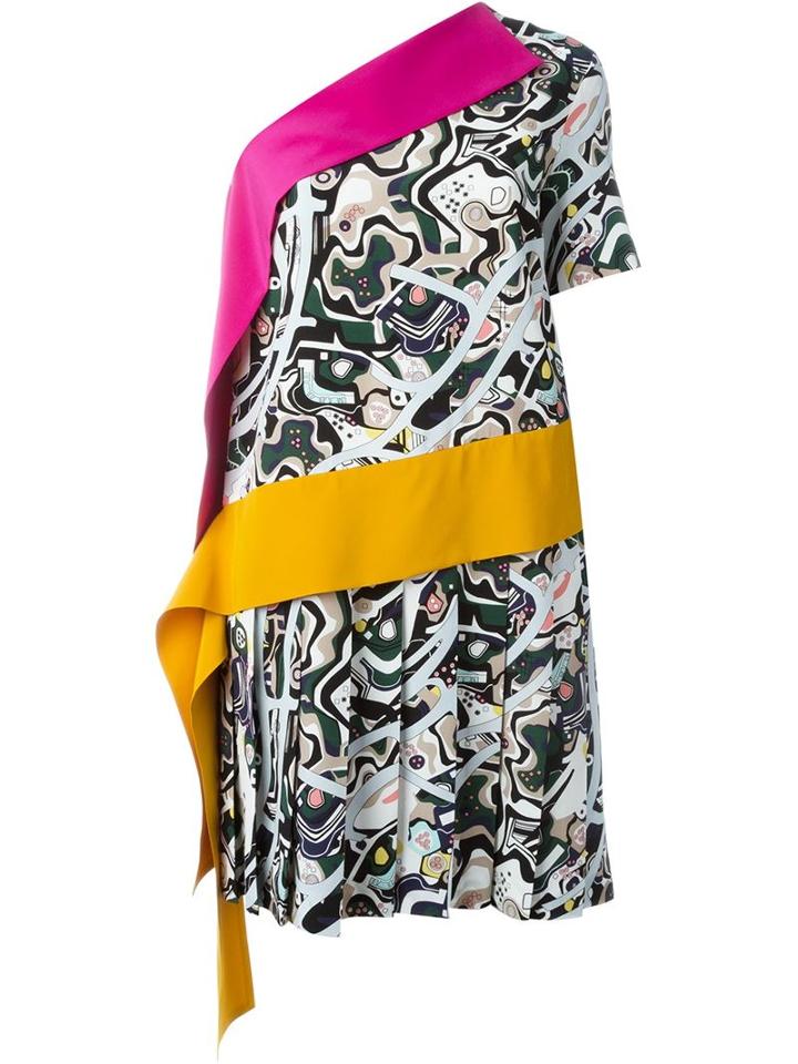 Msgm Abstract Print Asymmetric Dress