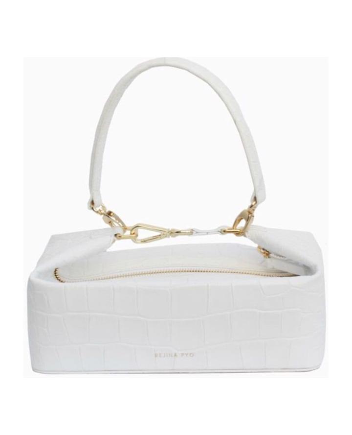 Rejina Pyo White Olivia Crocodile Embossed Leather Box Bag -