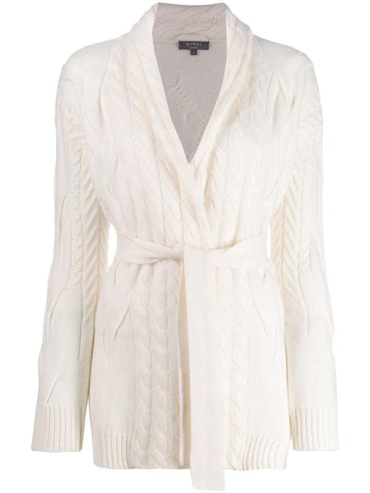 N.peal Belted Cable Knit Cardigan - White