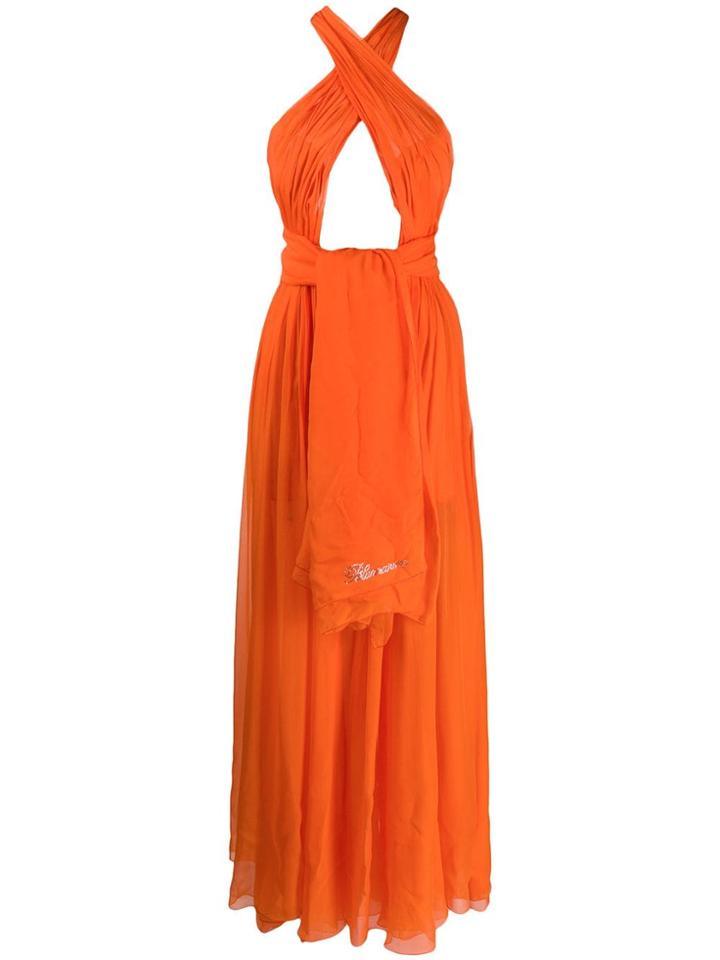 Blumarine Halter Neck Crossover Dress - Orange