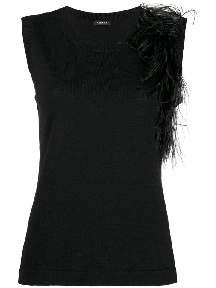 P.a.r.o.s.h. Feather Embellished Knitted Top - Black