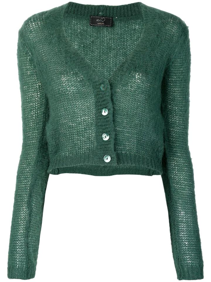 Ki6 Fuzzy Cropped Cardigan - Green