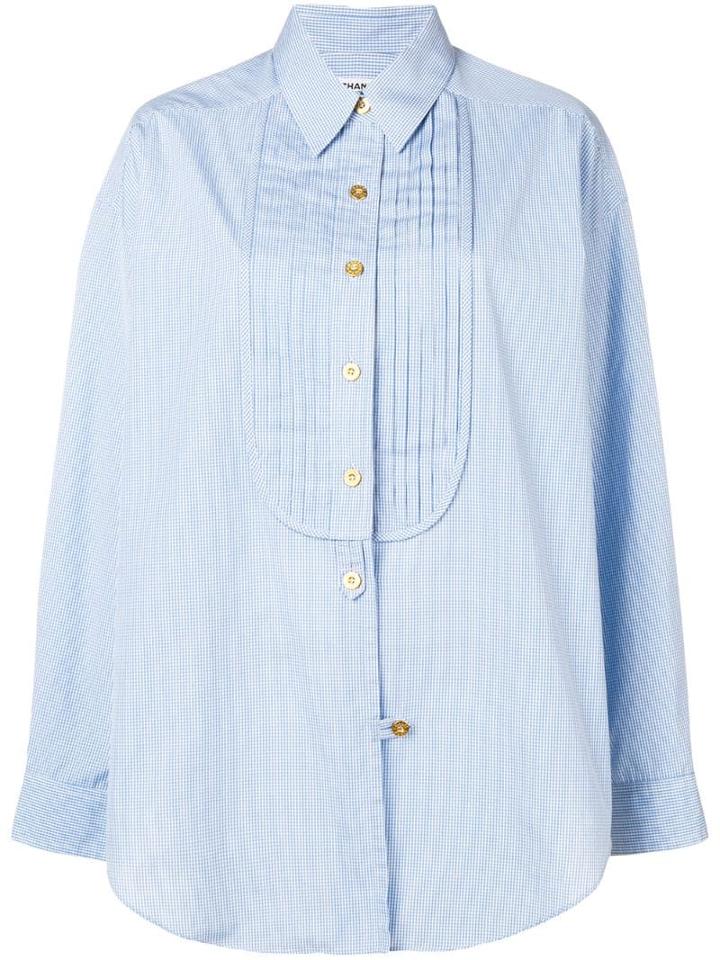 Chanel Pre-owned 1980's Micro Check Loose Shirt - Blue