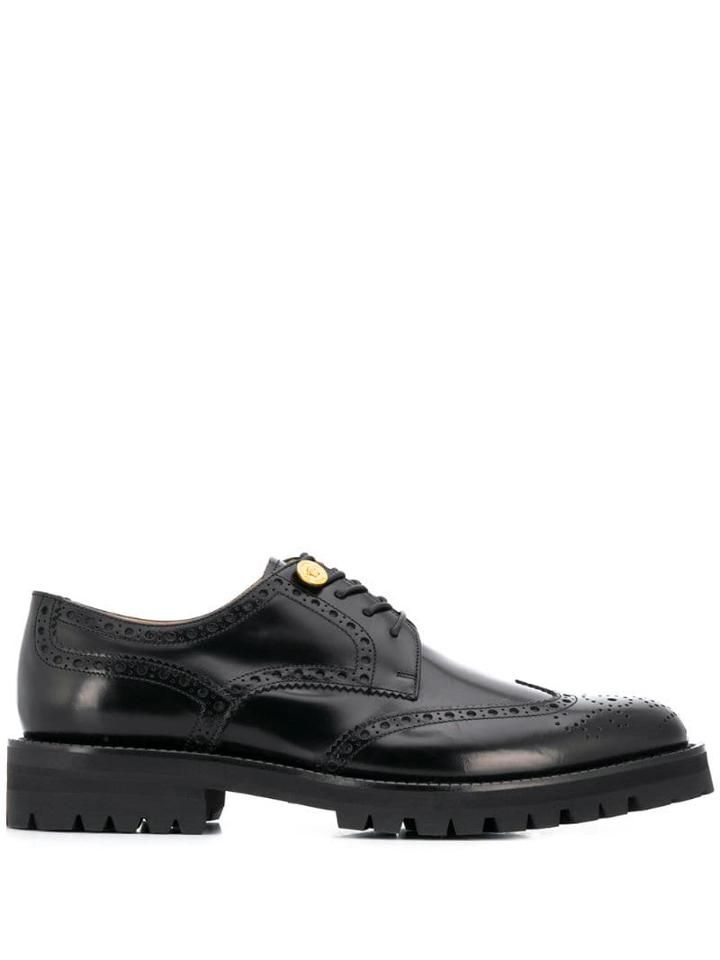 Versace Medusa Embossed Button Brogues - Black