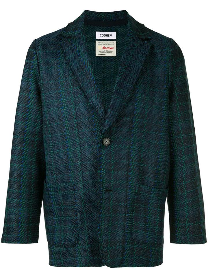 Coohem Check Tweed Blazer - Blue