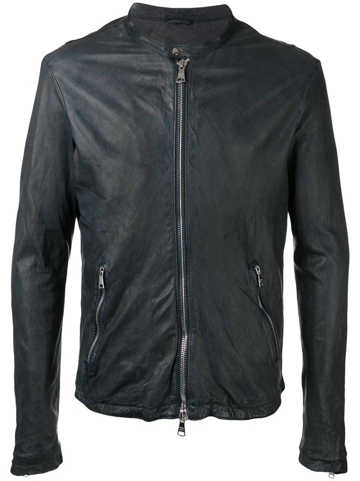 Giorgio Brato - Zipped Jacket - Men - Leather/nylon - 48, Blue, Leather/nylon