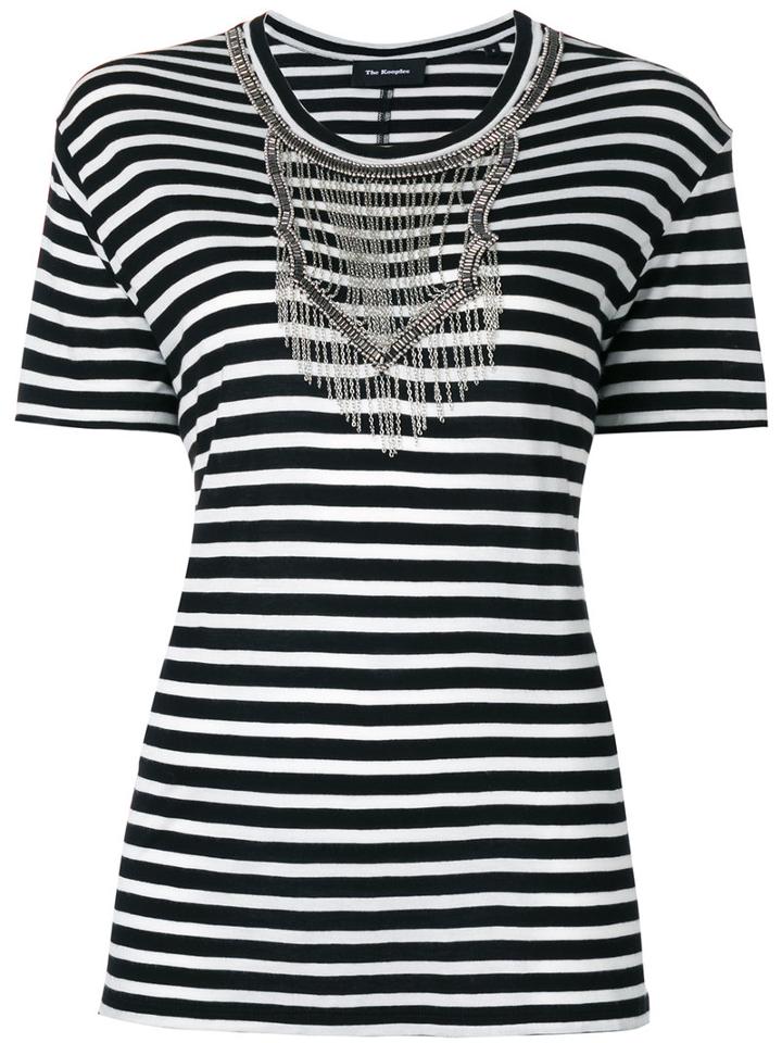 The Kooples Embellished Striped T-shirt, Women's, Size: 2, Black, Viscose